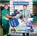  ??  ?? Mr. Ravi Liyanage – Chief Executive Officer Handing over the Bike to the Man of the tournament