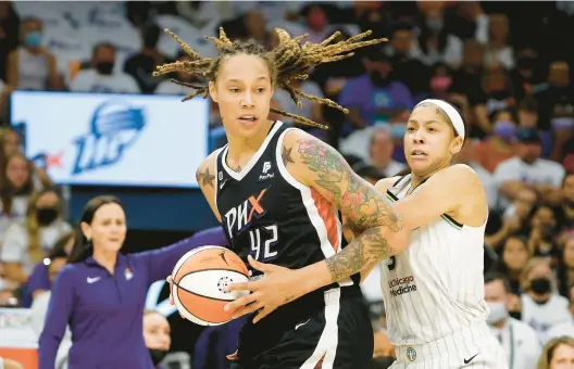  ?? RALPH FRESO/AP FILE* ?? Phoenix Mercury center Brittney Griner, 42, has been detained in Russia since February on accusation­s of drug smuggling. She was playing there to supplement her income.