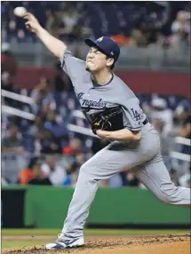  ?? Wilfredo Lee Associated Press ?? KENTA MAEDA BECAME only the third Dodgers starter to go eight innings this season, retiring the final 17 batters he faced.