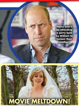  ?? ?? Harry won’t be attending a party held by William to honour their mother.