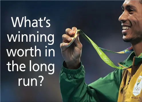  ?? Picture: REUTERS ?? DOWN THE ROAD: When gold medallist Wayde van Niekerk retires, says the writer, he will surely need a day job to make ends meet, but the qualities that make him a champion athlete ought to stand him in good stead.