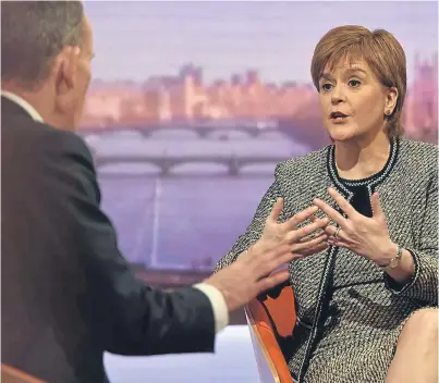  ?? Picture: PA. ?? First Minister Nicola Sturgeon during her interview with Andrew Marr.