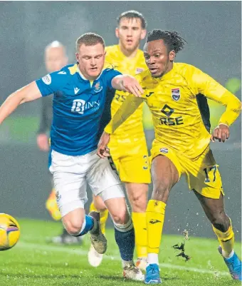  ?? ?? James Brown pressures Staggies striker Regan Charles-cook.