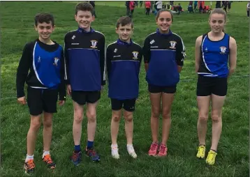  ??  ?? Julie McLoughlin, Niamh Brady, Harry Oreilly, Sean Allen and Cian Gorham of St Peter’s AC.