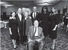  ?? PAUL MORSE/COURTESY OF OFFICE OF GEORGE H.W. BUSH VIA AP ?? Former president George H.W. Bush is seen with former presidents George W. Bush, Bill Clinton and Barack Obama; former first ladies Laura Bush, Hillary Clinton and Michelle Obama; and first lady Melania Trump at the funeral service for Barbara Bush in...