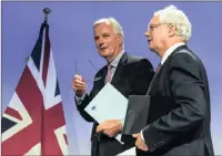  ?? PICTURE: AP ?? The EU’s chief Brexit negotiator Michel Barnier, left, with the British Secretary of State for Exiting the EU, David Davis.