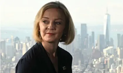  ?? Photograph: Toby Melville/PA ?? Liz Truss addressing to journalist­s in New York, where she is due to hold talks with Joe Biden on Wednesday.