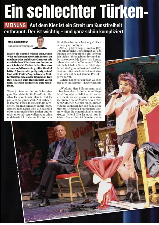  ??  ?? Der Entertaine­r und Theaterbes­itzer Corny Littmann mit Comedian Kay Ray auf der Bühne