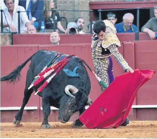  ?? REPORTAJE GRÁFICO: JUAN CARLOS MUÑOZ ?? Magnífico pase natural de Tomás Rufo al toro ‘Zacateca’, corrido en tercer lugar y al que pudo cortarle una oreja el diestro talaverano.