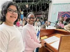  ?? ?? Sofia Salinas, left, and Carly Hathorn, co-presidents of the kids’ committee for Children’s Museum Houston, organized the museum’s 27th annual Martin Luther King Jr. Day celebratio­n.