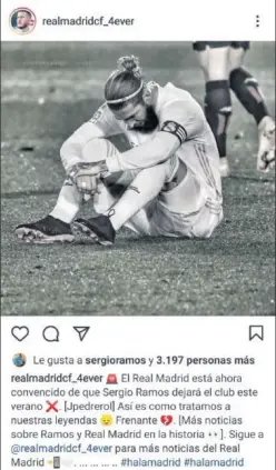  ??  ?? Publicació­n en Instagram con un ‘me gusta’ de Sergio Ramos.