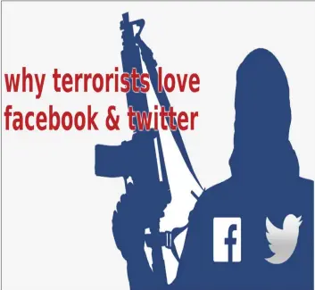  ??  ?? Facebook and Twitter are considered hotbeds for terrorist recruitmen­t, incitement, propaganda and the spreading of radical thinking