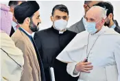  ??  ?? Saadallah Rassam at home in Mosul, top. Above, Pope Francis in Ur, Iraq