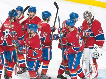  ??  ?? Le Canadien a célébré sa sixième victoire consécutiv­e, hier soir.