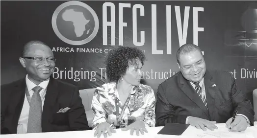 ?? PHOTO: ?? From left: Andrew Alli, President &amp; CEO Africa Finance Corporatio­n; Ms Cristina Duarte, Minister of Economy and Finance, Cape Verde; Dr. Adesegun Akin-Olugbade, Executive Director &amp; General Counsel Africa Finance Corporatio­n at the signing in of Cape Verde Membership recently in Lagos. OLADIPUPO ODUNEWU