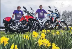  ?? ?? Stevie, left, and fellow biker and Easter Egg Run supporter James McGuire
- all set for fundraisin­g at the Riverside before the Easter Sunday run.