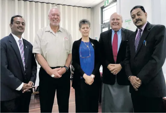  ?? Photo: Sheldon Chanel ?? From left: Assitant Minister Infrastruc­ture and Transport Vijay Nath, Bumble Bee Foods general manager operations Brett Parker, Assitant Minister for Local Government, Housing and Environmen­t Lorna Eden and opposition members Viliame Gavoka and Prem...