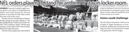  ?? AFP PHOTO ?? Members of the Detroit Lions take a knee during the playing of the national anthem prior to the start of the game against the Atlanta Falcons at Ford Field on September 24, 2017 in Detroit, Michigan.