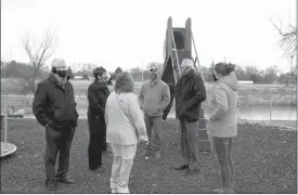  ?? Donnis Hueftle-Bullock ?? Lake Park in Ansley was the last stop on the Lt. Governor’s tour, showing the new playground equipment that was purchased with grant money. Pictured, from left, are Lance Bristol, Lanette Doane, Cathie Jo Mills board, Brian Beaumont Lt. Gov. Foley and Heidi Beaumont.