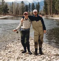  ??  ?? As adolescent­s, Chris Dombrowski (right) used to blindfold Alex Lafkas before taking him to “secret” bass ponds and smallmouth streams.