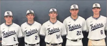  ??  ?? Seniors McCain Barbee, Mason Pettigrew, Caleb Hopkins, Dylan Minghini and Austin Thompson are back for another run as they are hoping to get the Trojans over the final hurdle. Gordon Lee has been to the state finals in the Class 1A Public School...