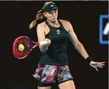  ?? Clive Brunskill/Getty Images ?? Elena Rybakina plays a forehand during her Australian Open women’s singles semifinal match against Victoria Azarenka.
