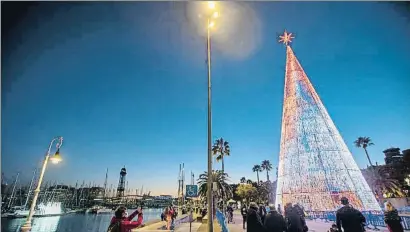  ?? MANÉ ESPINOSA ?? El árbol de Navidad más alto de Catalunya, de 31 metros, ya está en el Moll de la Fusta