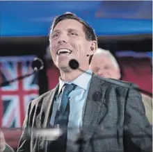  ?? CHRIS YOUNG THE CANADIAN PRESS ?? Ontario Conservati­ve leadership candidate Patrick Brown addresses supporters and the media in Toronto on Sunday.