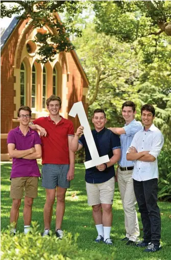  ?? PHOTO: KEVIN FARMER ?? HIGH ACHIEVERS: Toowoomba Grammar School has 11 students who gained an OP one in 2017, including (from left) Jack Brandon, Lachlan Grigg, Josh Eiser, Andrew Waite and Angus Wilson.