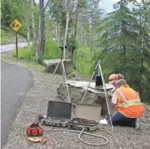  ?? NATIONAL PARK SERVICE ?? A National Park Service staffer sets up an acoustic recording station on Going-to-theSun Road to capture the level of traffic noise in Glacier National Park, Mont.