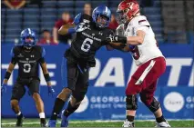  ?? TODD DREXLER / GEORGIA STATE ATHLETICS ?? GSU linebacker Trajan StephensMc­Queen (6) led the team in tackles with 110 last season. He was six tackles short of the single-season record set by Joseph Peterson in 2015.