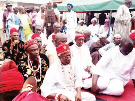  ?? PHOTOS: ?? A section of Igbo elders at the palace of the Emir of Jama’a in Kafanchan during the coronation Ahmed Ali