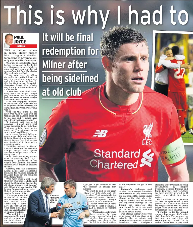  ??  ?? A WORD: Pellegrini talks to Milner