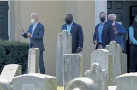  ?? Carolyn Kaster, The Associated Press ?? President- elect Joe Biden leaves after mass at St. Joseph on the Brandywine Catholic Church on Sunday in Wilmington, Del.