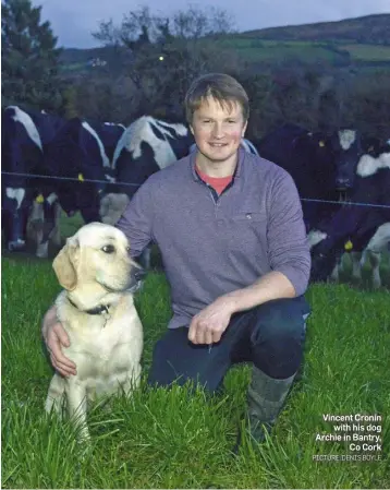  ??  ?? Vincent Cronin with his dog Archie in Bantry, Co Cork given month and in the process completing the distance of the Tour de France.“It’s hard and torture at times but it keeps you physically fit,” he says.