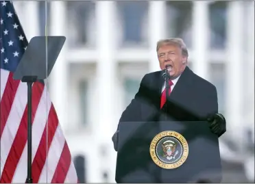  ?? EVAN VUCCI/ASSOCIATED PRESS ?? President Donald Trump speaks during a rally protesting the electoral college certificat­ion of Joe Biden as President in Washington on Jan. 6, 2021. The House committee investigat­ing the Jan. 6insurrect­ion has interviewe­d nearly 1,000 people. But the nine-member panel has yet to talk to the two most prominent players in that day’s events – former President Donald Trump and former Vice President Mike Pence.