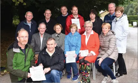  ?? (Seated) (Back from left) Photo by Michelle Cooper Galvin ?? Launching the 16th annual sponsored Old Kenmare Road Walk in aid of South Kerry Multiple Sclerosis were organiser John O’Shea, Mike O’Gorman; Chairman Pat O’Neill, Josephine Lawlor, Phil Newby, Mary O’Connor, Jillian O’Sullivan; Les Nolan, Jimmy O’Callaghan of O’Callaghan Coaches sponsors, Pat Nagle, Donal McCarthy, Bennie Nolan, Neilus O’Sullivan and Celia Nolan. The event will be held on Sunday, October 7, leaving from the Gleneagle car park, Killarney.