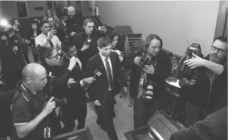  ?? AARON VINCENT ELKAIM/THE CANADIAN PRESS ?? Ontario Progressiv­e Conservati­ve Leader Patrick Brown leaves Queen’s Park after a press conference in Toronto Wednesday where he said he “categorica­lly’’ denies “troubling allegation­s’’ about his conduct.