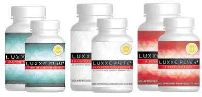  ??  ?? From left: Luxxe Slim L-carnitine and Green Tea Extract, Luxxe White Enhanced Glutathion­e, and Renew Anti-aging 8 Berry Extract