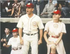  ??  ?? Tom Hanks and Geena Davis star in A League of Their Own, the true story of an all-female baseball team set during the Second World War.