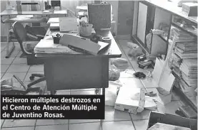  ??  ?? Hicieron múltiples destrozos en el Centro de Atención Múltiple de Juventino Rosas.