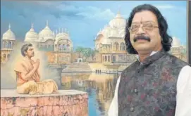  ?? PIC: DHEERAJ DHAWAN/HT ?? Realistic painter Shyam Verma and his work in the backdrop