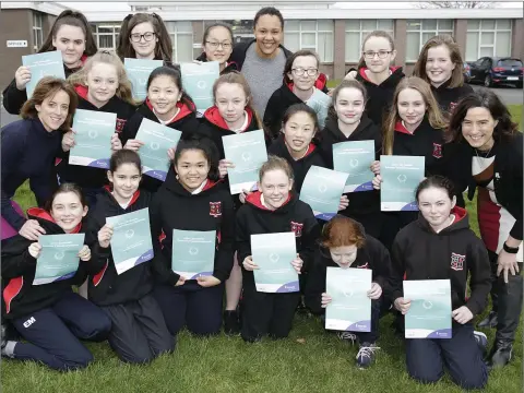  ??  ?? Loreto Bray’s Class 108, winners of the Irish Life Health School’s Fitness Challenge for most improved girls school, with year head Maria Lynch, former Irish rugby internatio­nal Sophie Spence and Principal Emma Raughter.