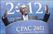  ?? ASSOCIATED PRESS FILE ?? Former presidenti­al candidate Herman Cain addresses the Conservati­ve Political Action Conference in 2012. Cain has died after battling the coronaviru­s.