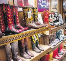  ??  ?? Custom designed boots line the shelves at Little’s Boot Company.