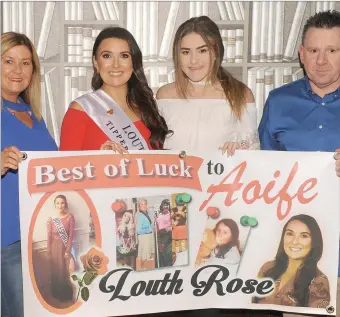  ??  ?? Marion Heffron, Louth Rose Aoife Heffron, Holly Lambe and Eamonn Sally at Aoife’s ‘Rose of Tralee send-off night’ in The Rum House.