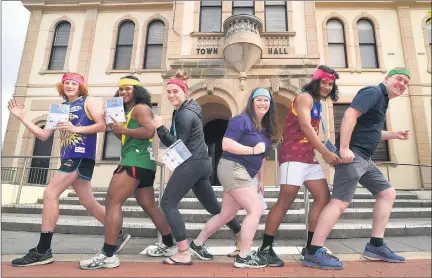  ??  ?? ON YOUR MARKS: From left, Joseph Martin, Rody Ika, Crystal Summers, Tegan Evans, Riley Ika and Zac Burnett get ready for the Stawell Amazing Race on Sunday April 14. Picture: PAUL CARRACHER