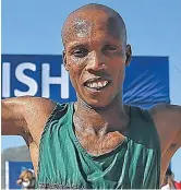  ?? Picture: SIBONGILE NGALWA ?? EASY VICTORY: Surfers winner Bulelani Mgubo celebrates after crossing the finish line at Nahoon Beach.