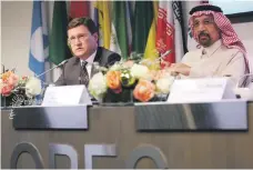  ?? Bloomberg ?? Russian Energy Minister Alexander Novak, left, and Saudi Energy Minister Khalid Al Falih