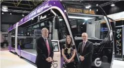  ??  ?? Ciarán de Búrca, Director of Transport Projects, Department for Infrastruc­ture, Cllr Nuala McAllister and Chris Conway, Group Chief Executive, Translink